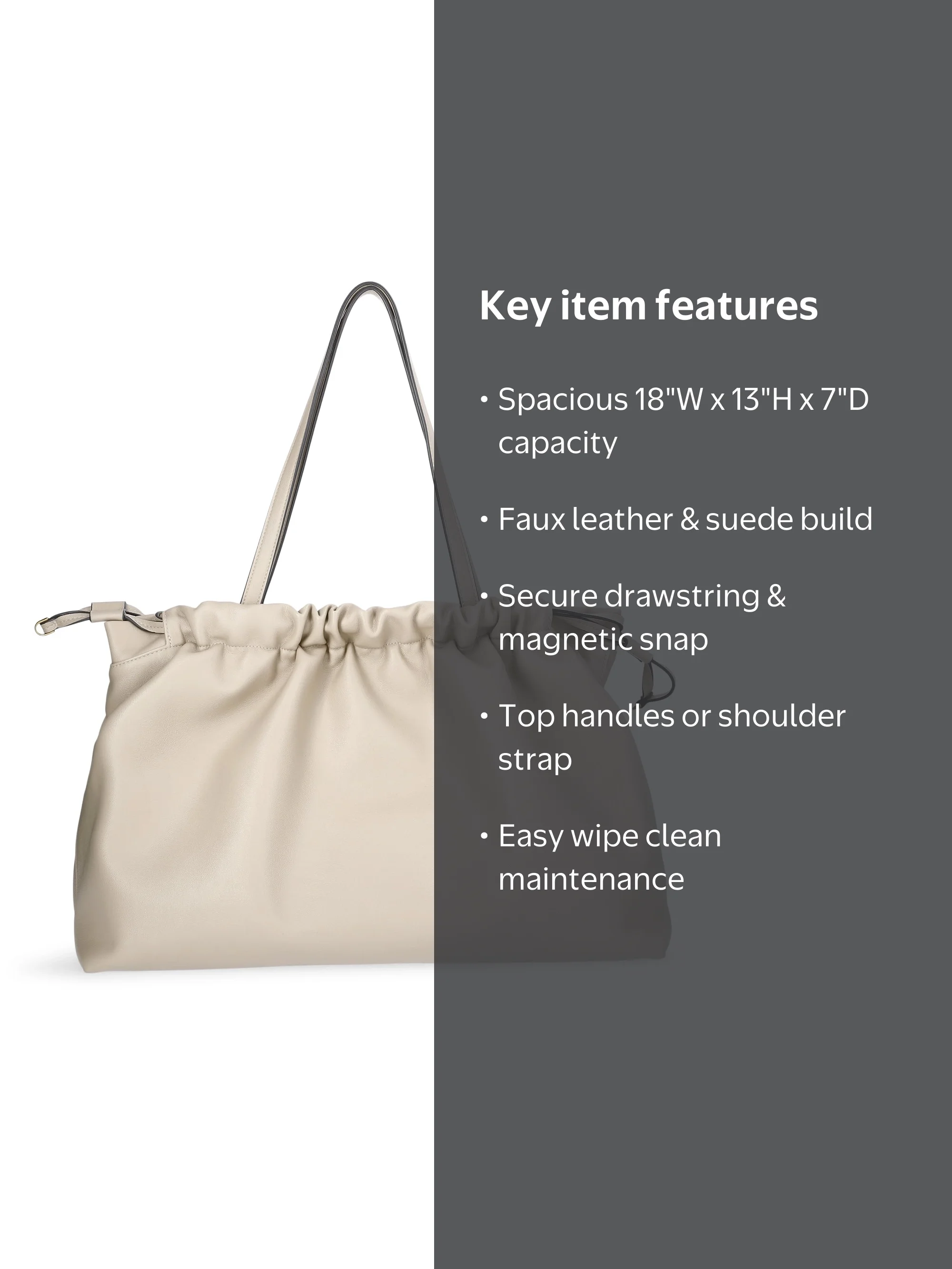 Scoop Women's Faux Leather Oversized Drawstring Pouch Tote, Almond