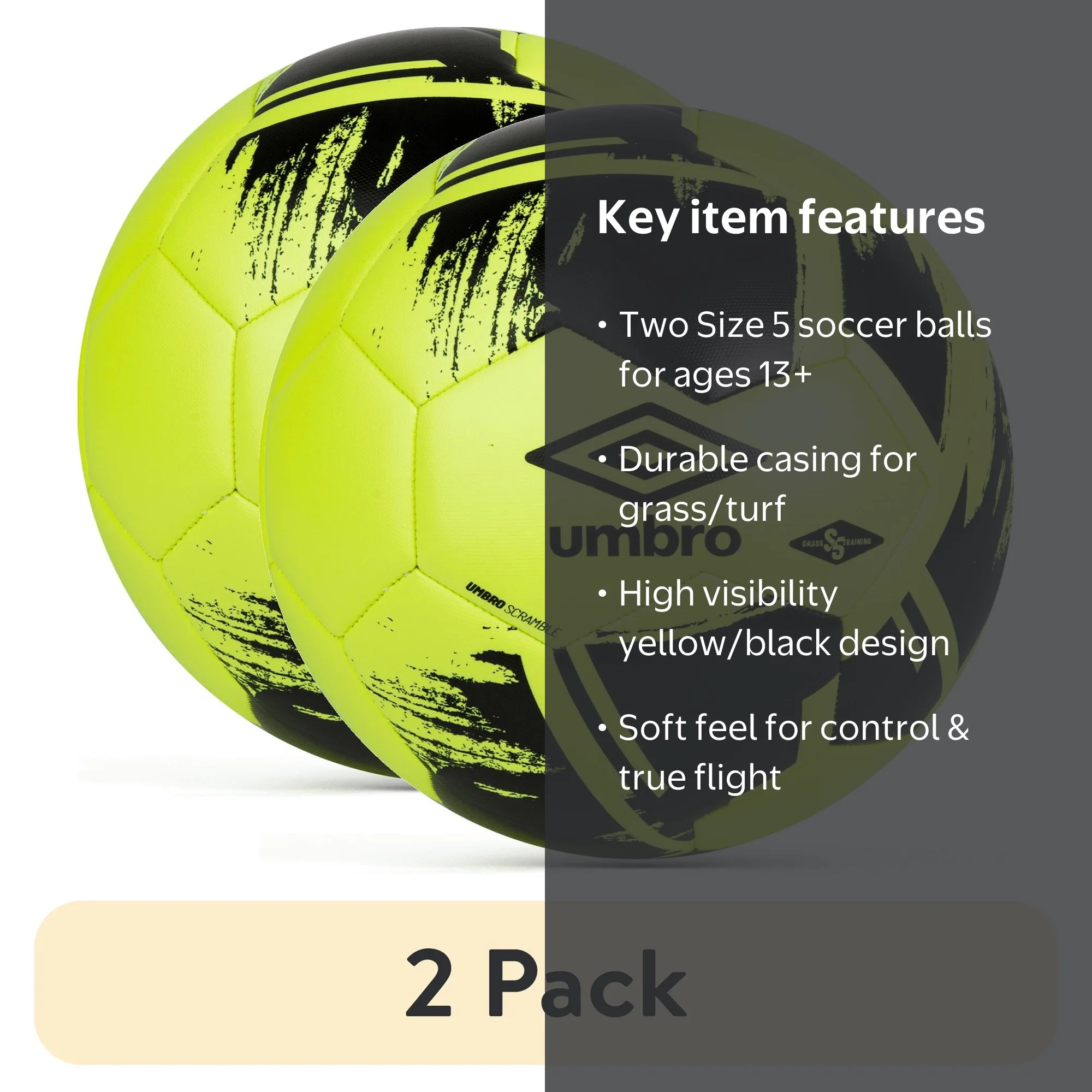 2 pack) Umbro Scramble Size 5 Training Soccer Ball, Yellow and