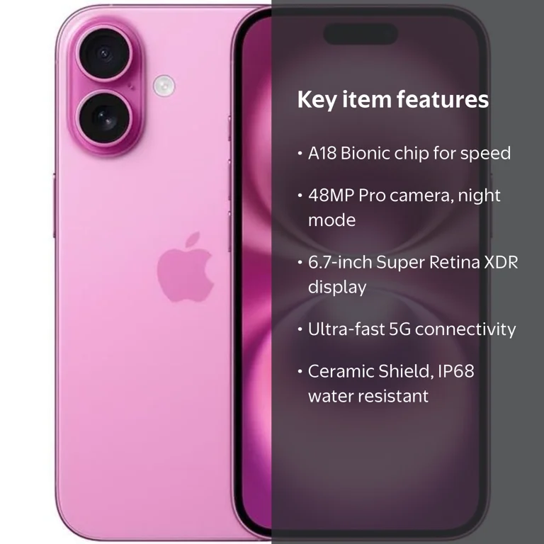 Apple iPhone 16, Carrier Unlocked, 256GB Pink, Restored - Walmart.com