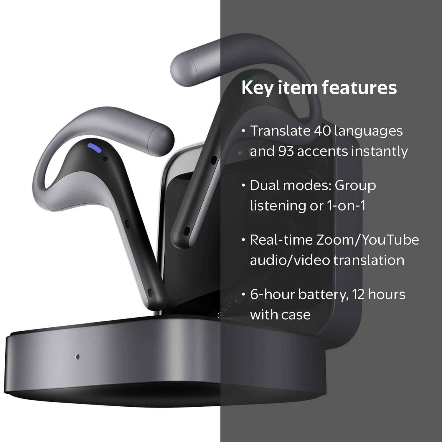 Timekettle, W4 Pro AI Interpreter Earbuds, Grey, 40 Languages