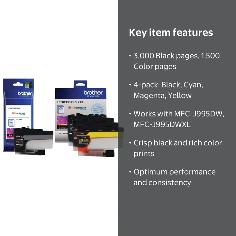 Brother LC3033 Colored Printer Cartridges, Super High Yield Inkjet
