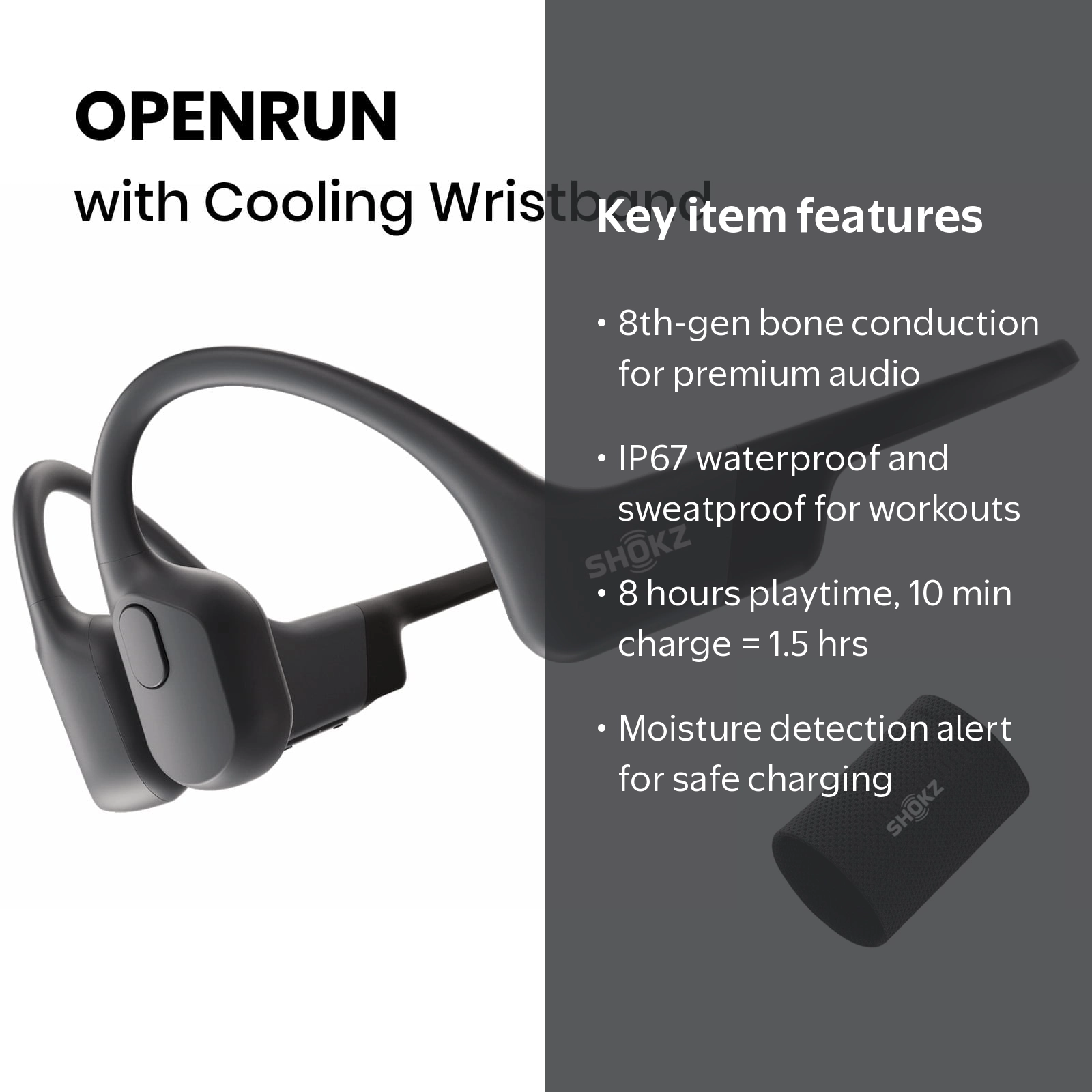 SHOKZ openrun ブラック Shokz, OpenRun Bone Conduction Waterproof Bluetooth Headphones