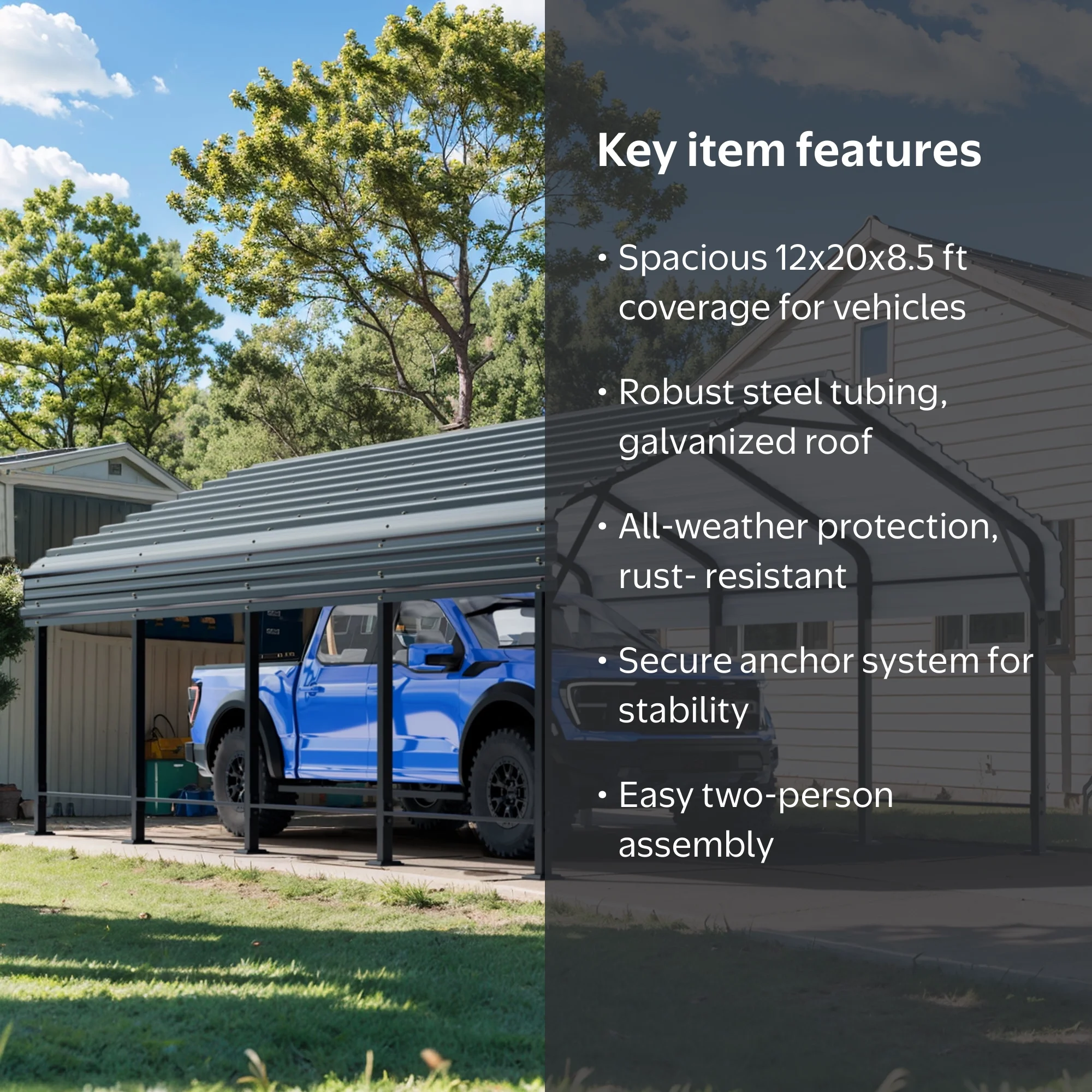 Walsunny Carport 12x20 FT Heavy Duty Metal Shelter with Galvanized