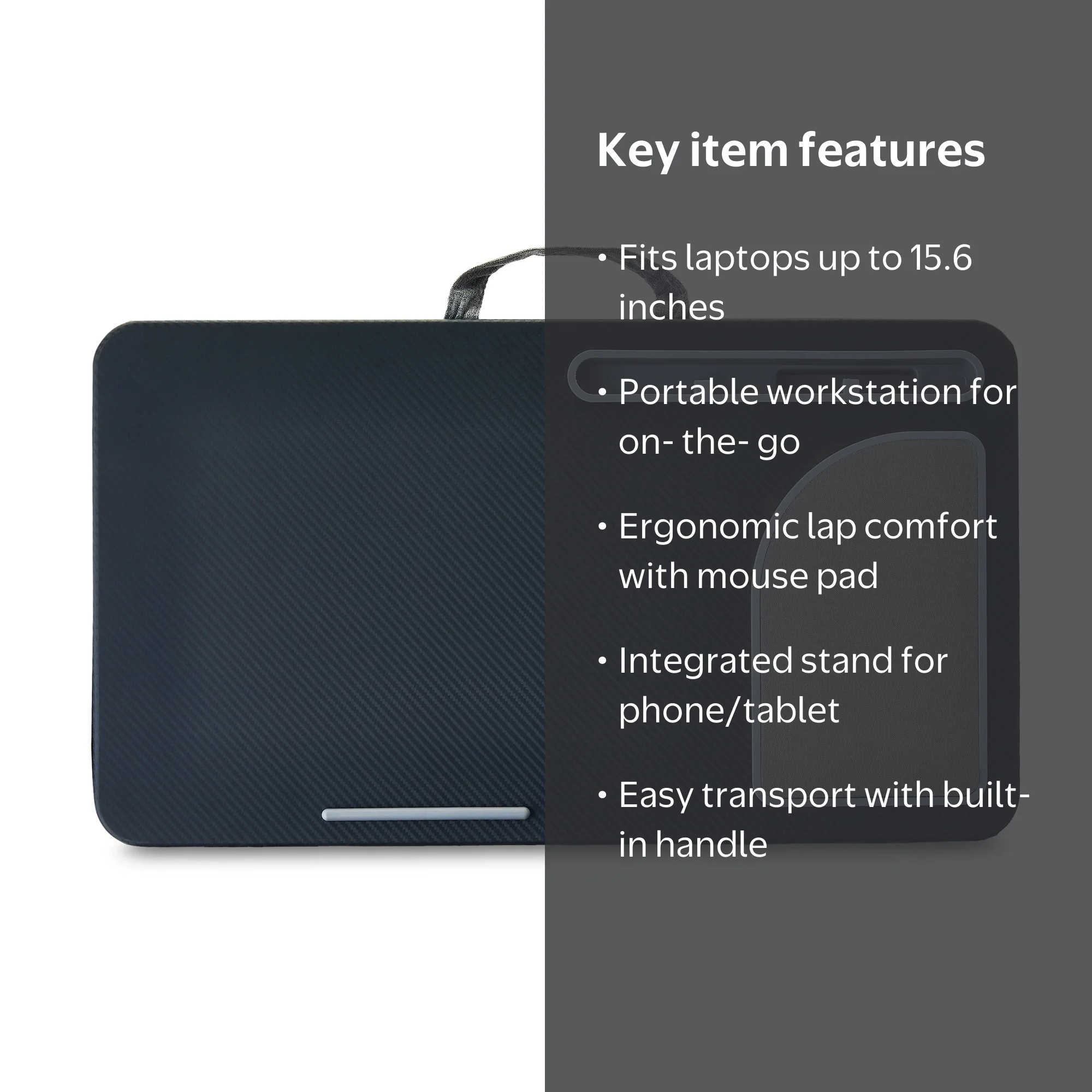 Onn+ Portable Lap Desk for 15.6-inch Laptops, Phone and Tablet