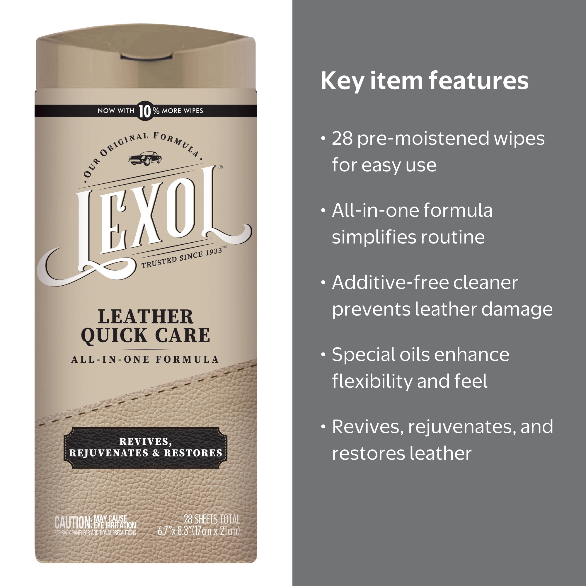 LEXOL Leather Quick Care Wipes 28-Count, All-in-One Leather