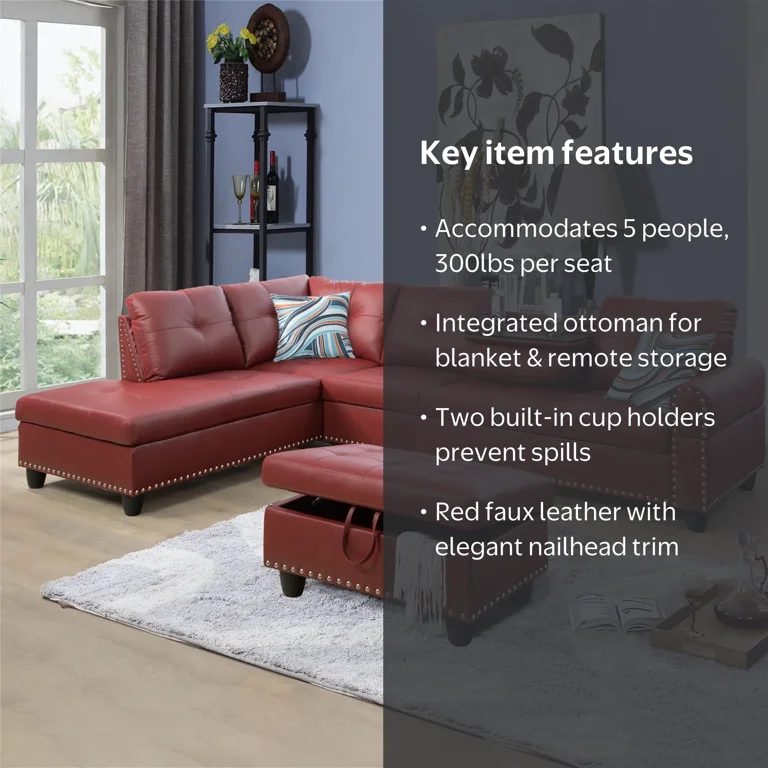 ひ*ろ様 Red Leather Sectional Sofa Aukfa 96