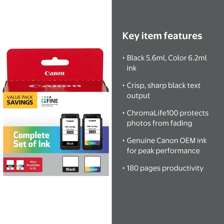 Genuine Canon PIXMA TS3522 Ink (Black & Tricolor) OEM for Canon