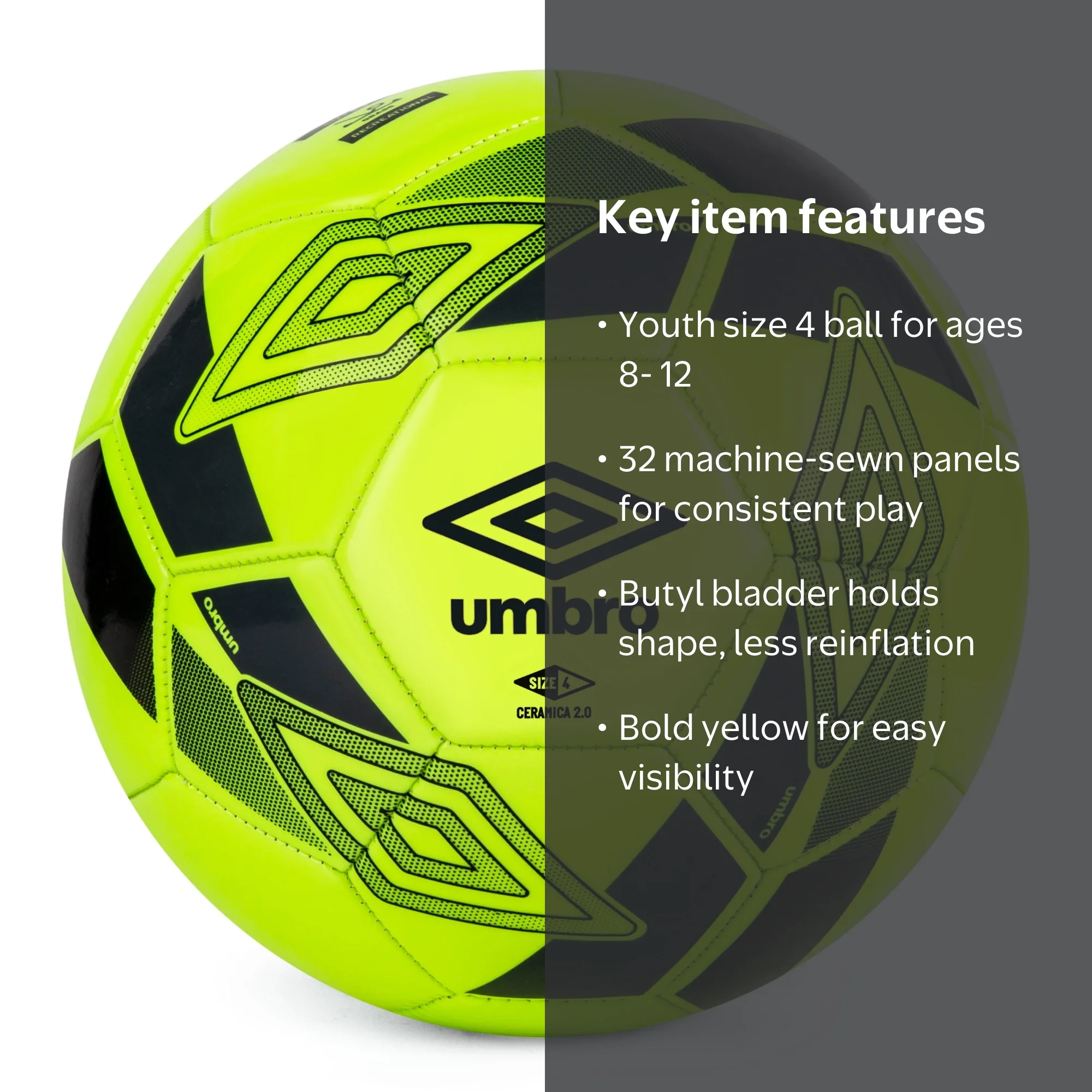 Umbro Ceramica 2.0 Size 4 Youth and Beginner Soccer Ball, Yellow