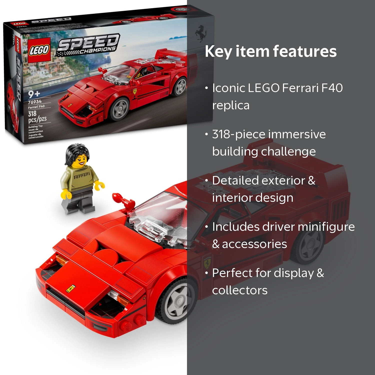 LEGO, Speed Champions Ferrari F40 Supercar, Multicolor, 318 Pieces