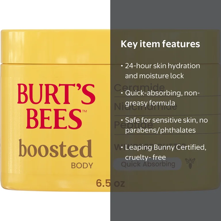 Burt's Bees Boosted Body Whipped Butter Moisturizing Lotion, 24