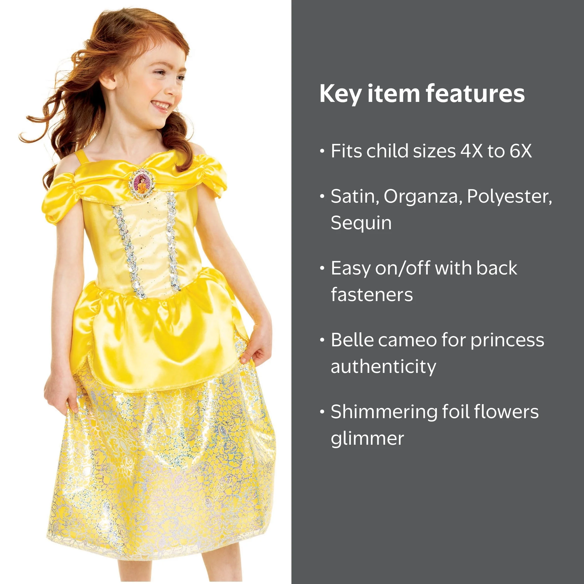 princess belle dress walmart Disney Princess Belle Costume Dress for Girls Fits Child Size 4x to 6X