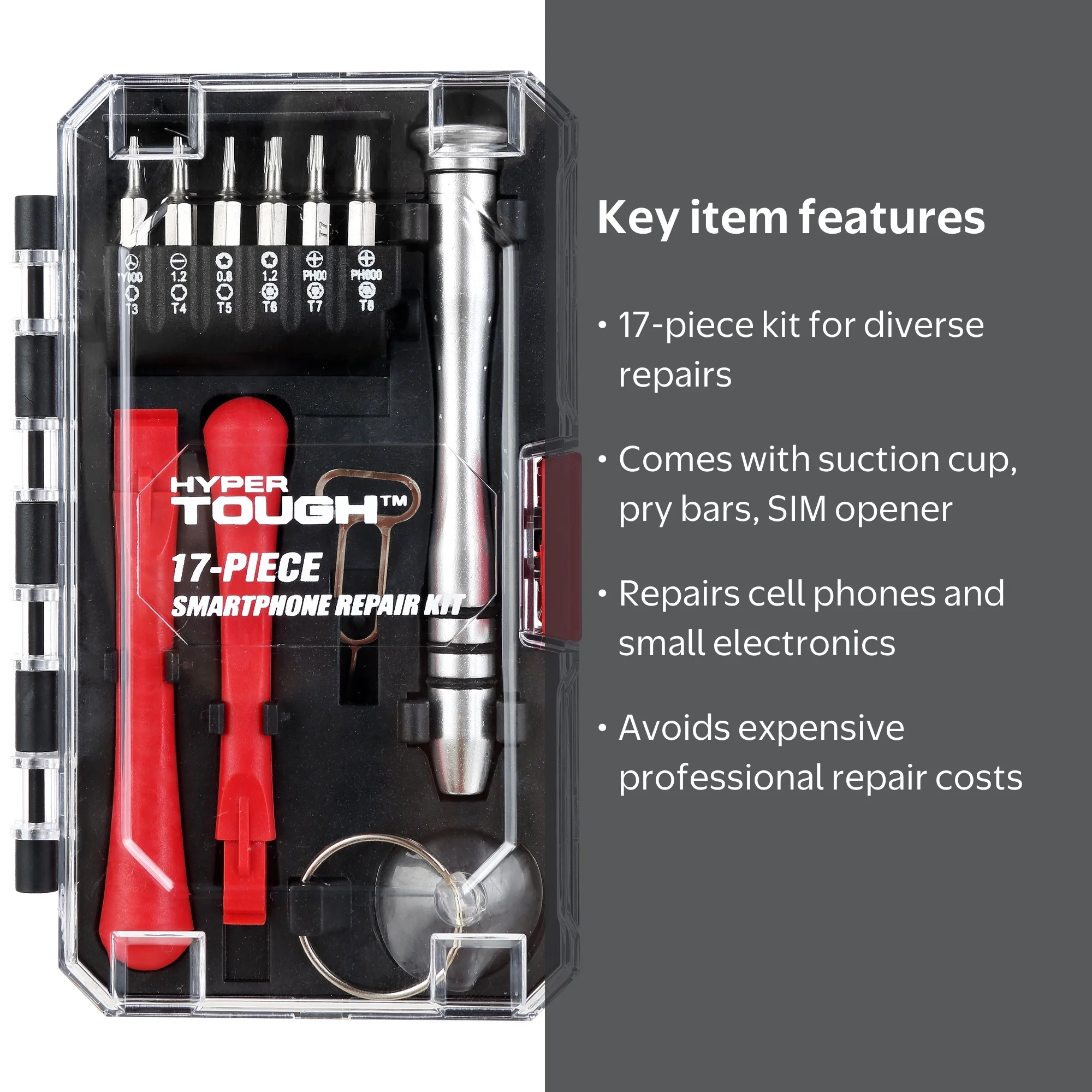 Hyper Tough 17-Piece Phone Repair Kit with Precision Screwdrivers