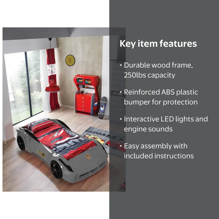 Titi Racer Modern Wood TT Twin Race Car Bed with Remote Control in