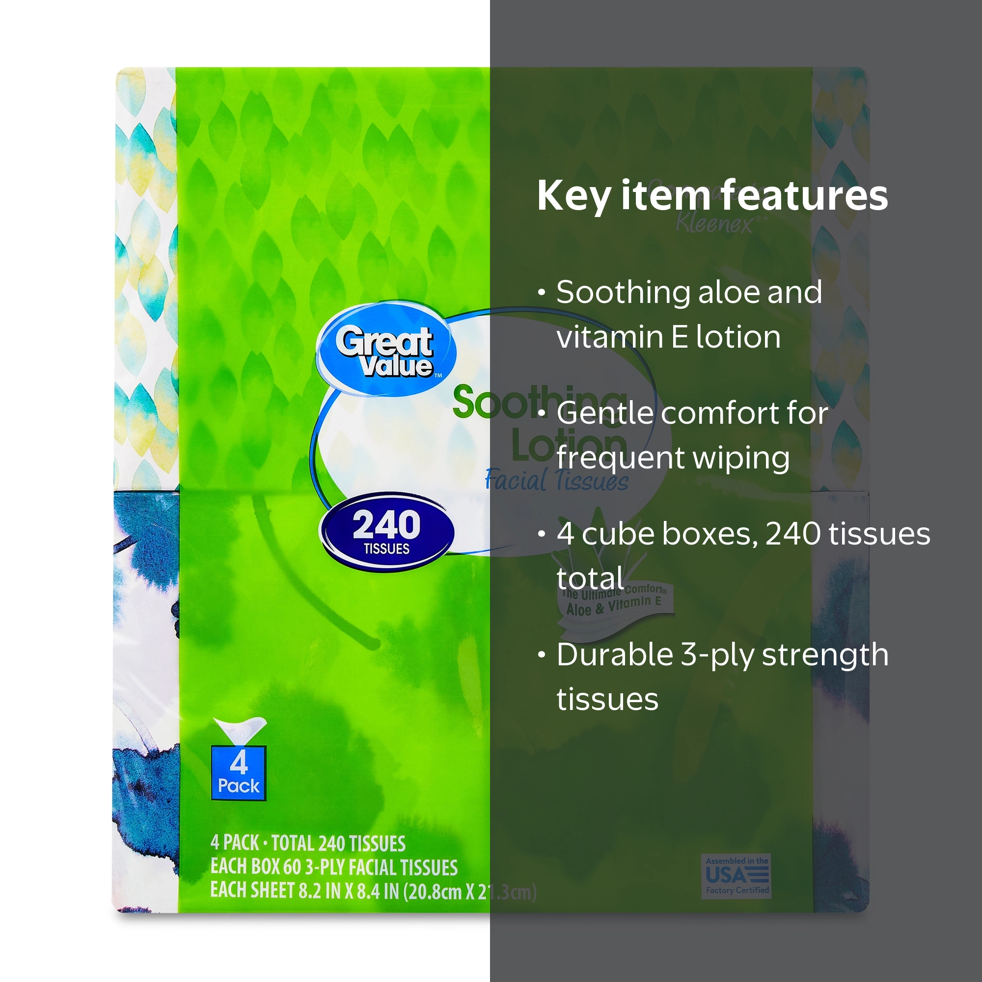 Great Value Soothing Lotion Facial Tissues, 3-Ply, 60 Tissues per