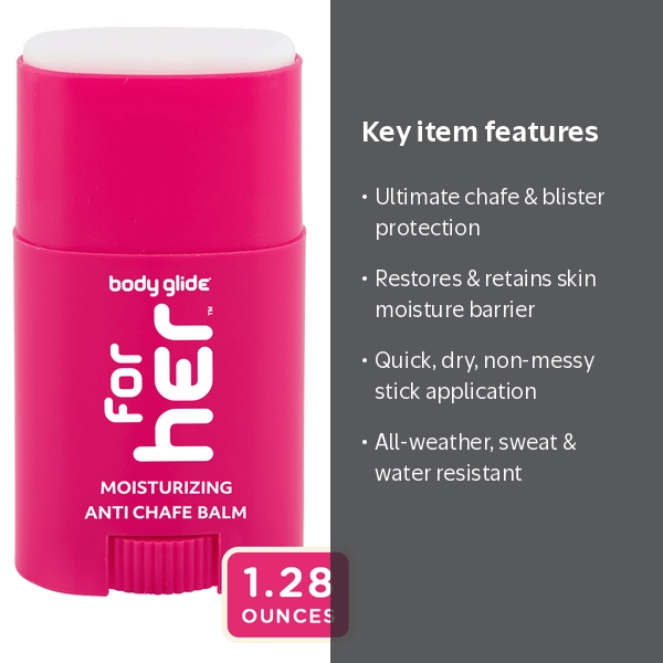 Body Glide, For Her Moisturizing Balm, 1.28oz, Chafe Relief