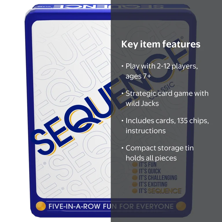 Jax, SEQUENCE Game in a Tin, 135 Chips, Fun Strategy Board Game