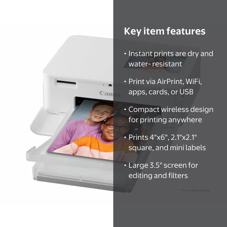 Canon, Wireless Compact Photo Printer, White, 8.7