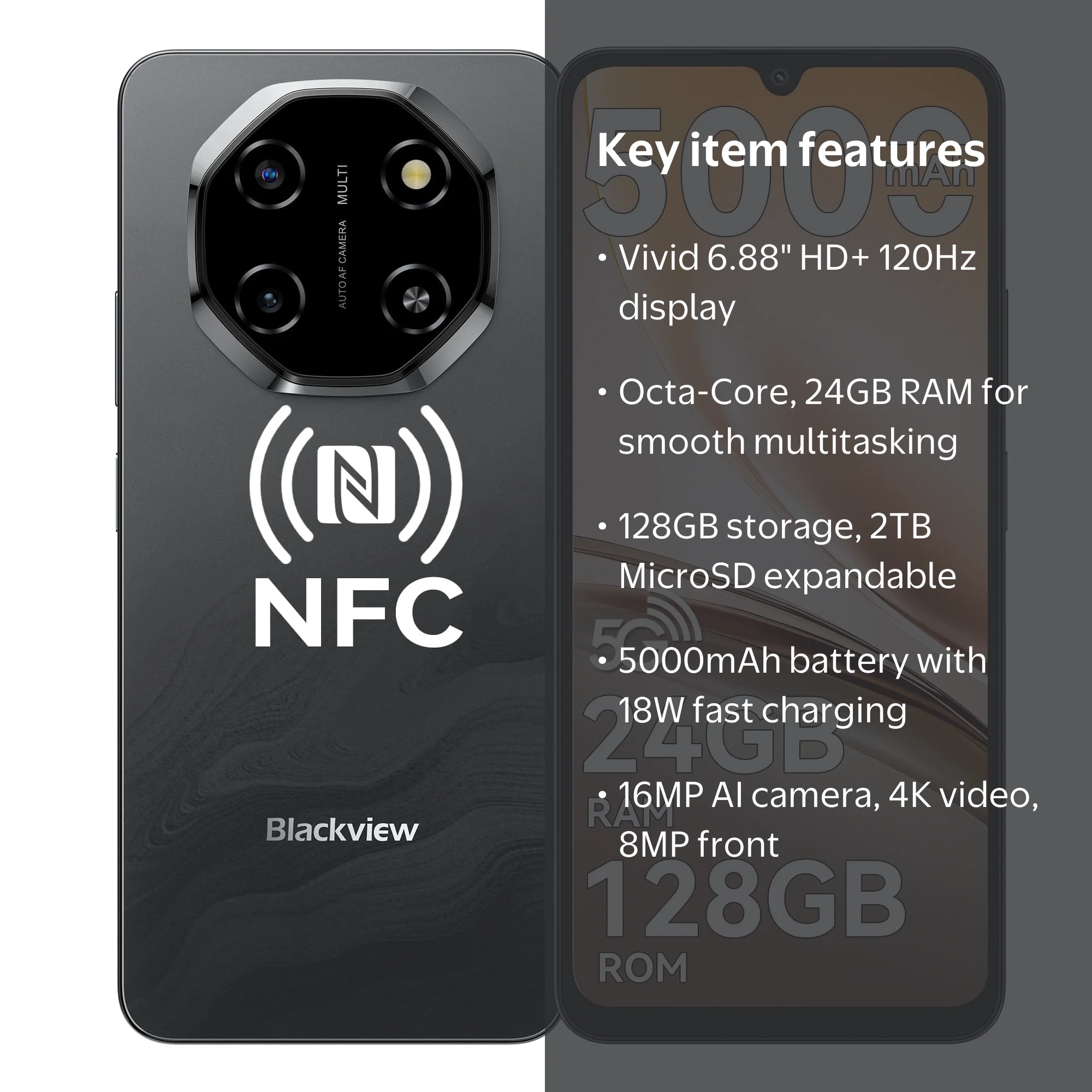 Blackview Shark 6 Unlocked Android Phones 5G (2025), Android 15