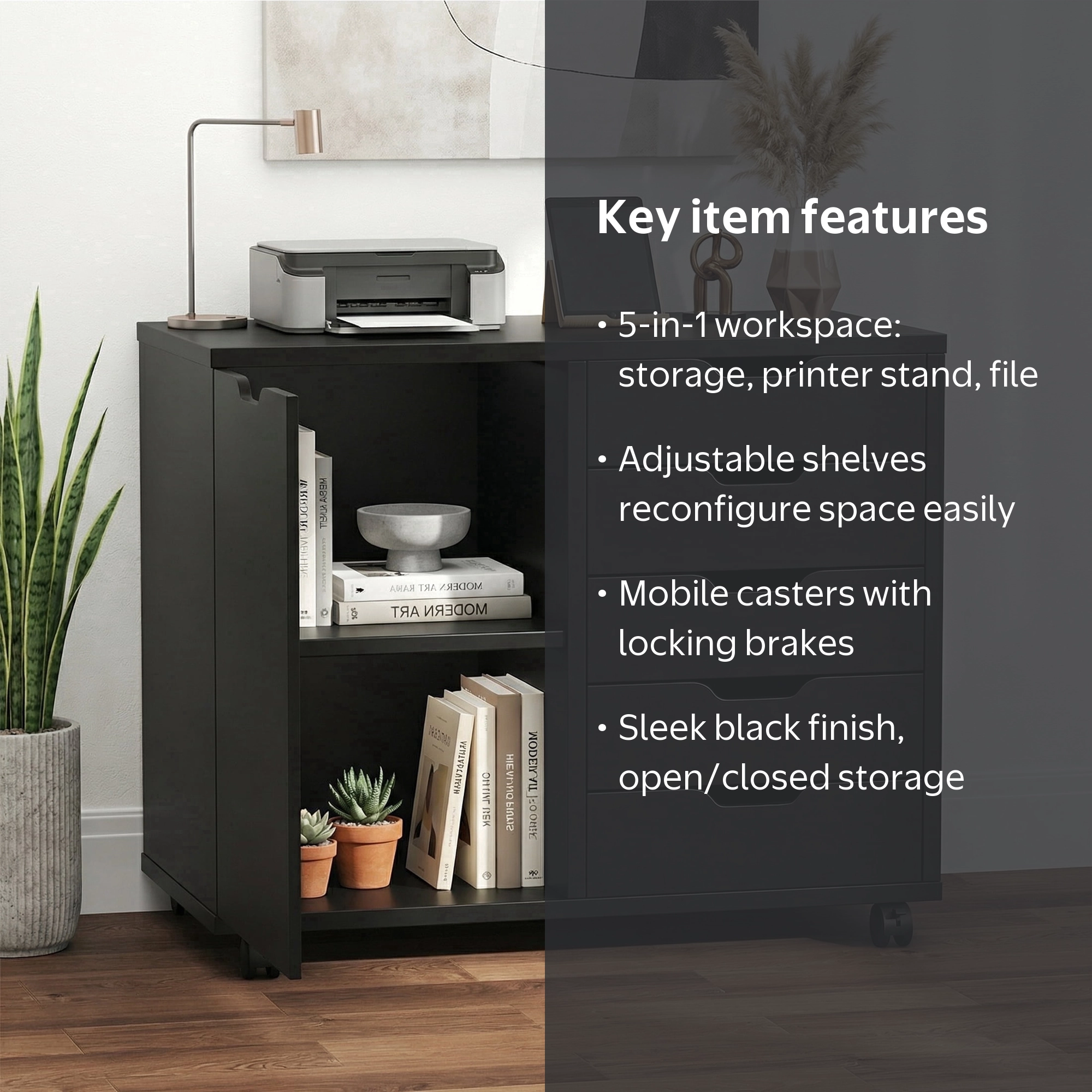CONCETTA 5-Drawer Rolling File Cabinet on Wheels, Wood Printer
