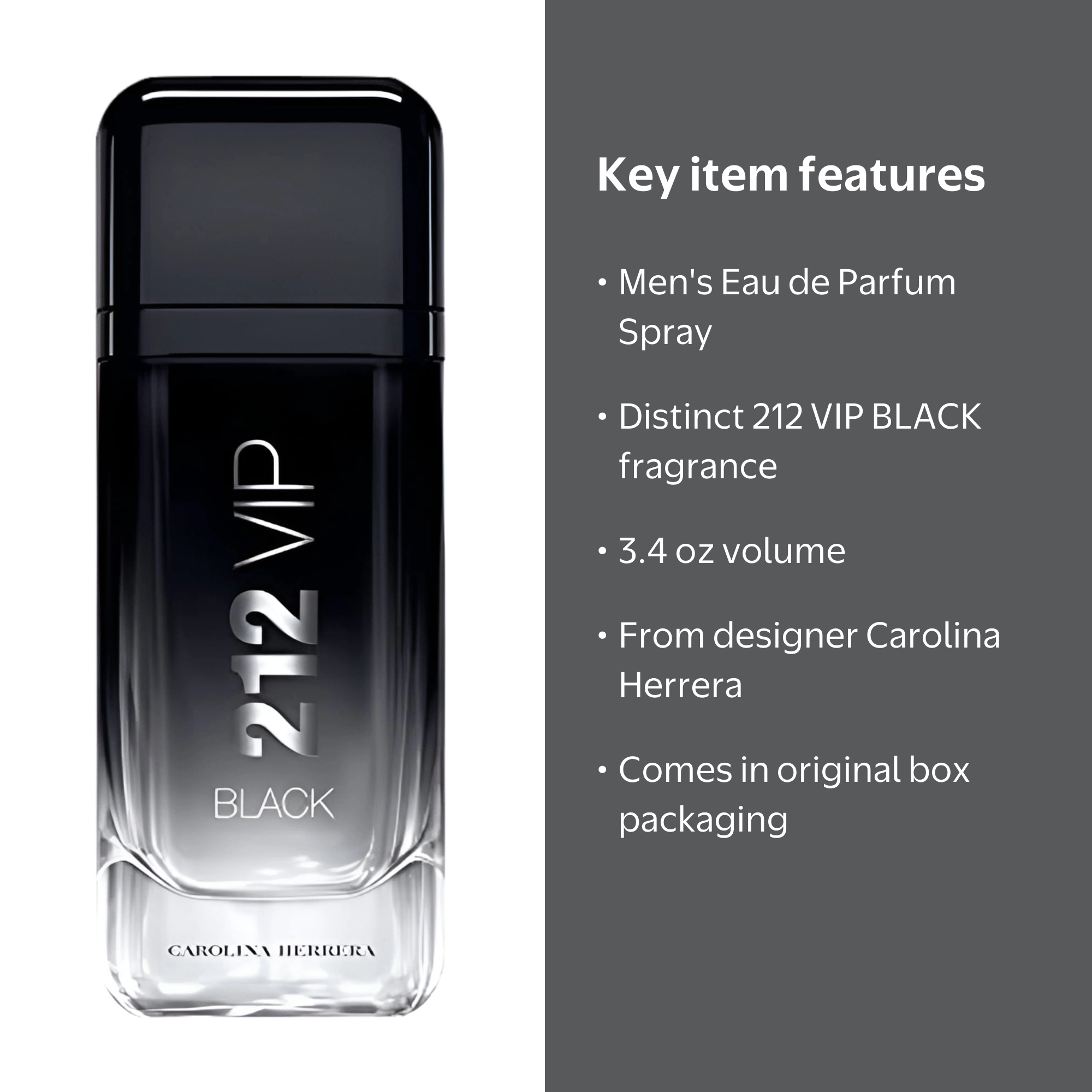 Carolina Herrera 212 VIP Black Cologne, 3.4 oz EDT Spray for Men
