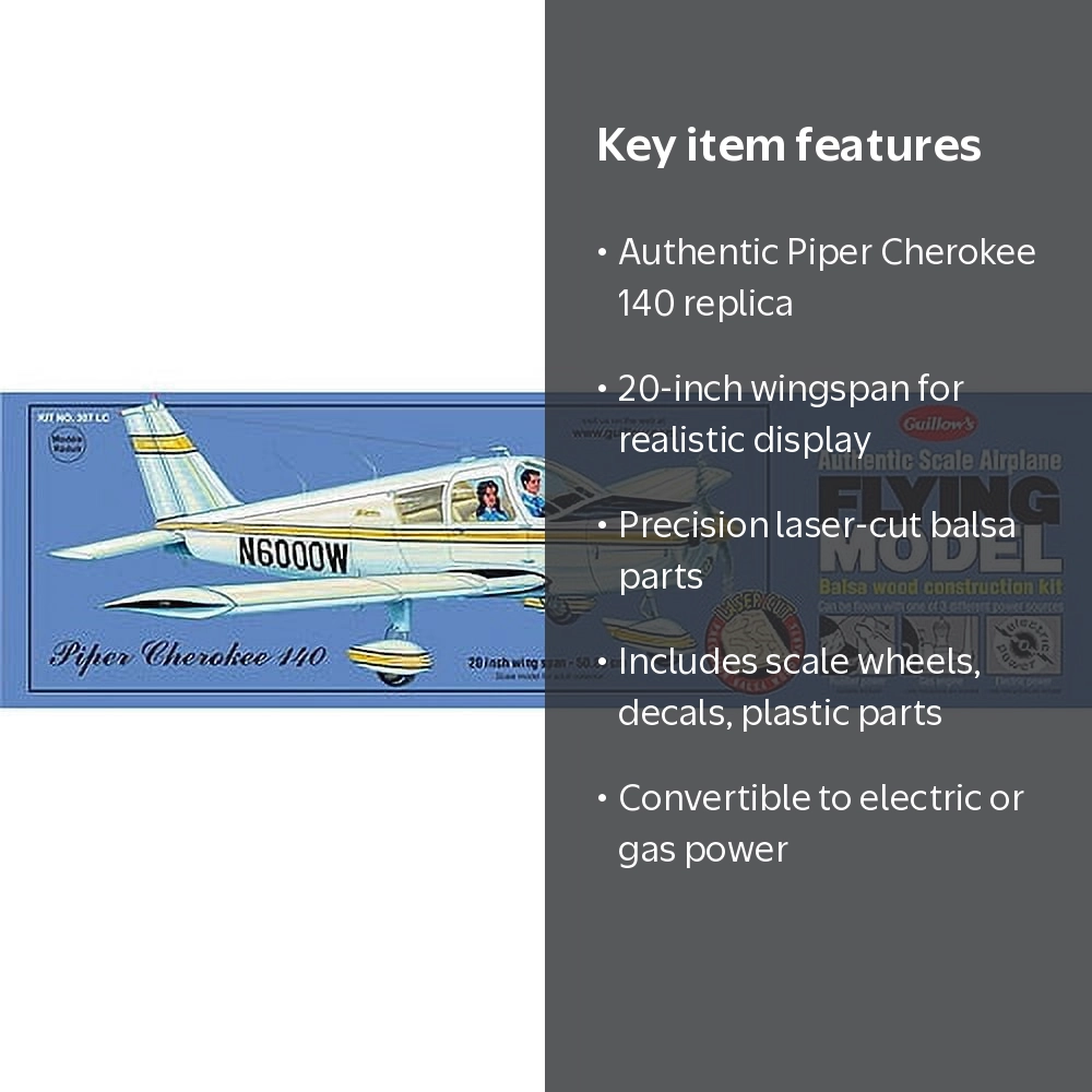 Free Shipping! Guillow's Piper Cherokee 140 Laser Cut Model Kit