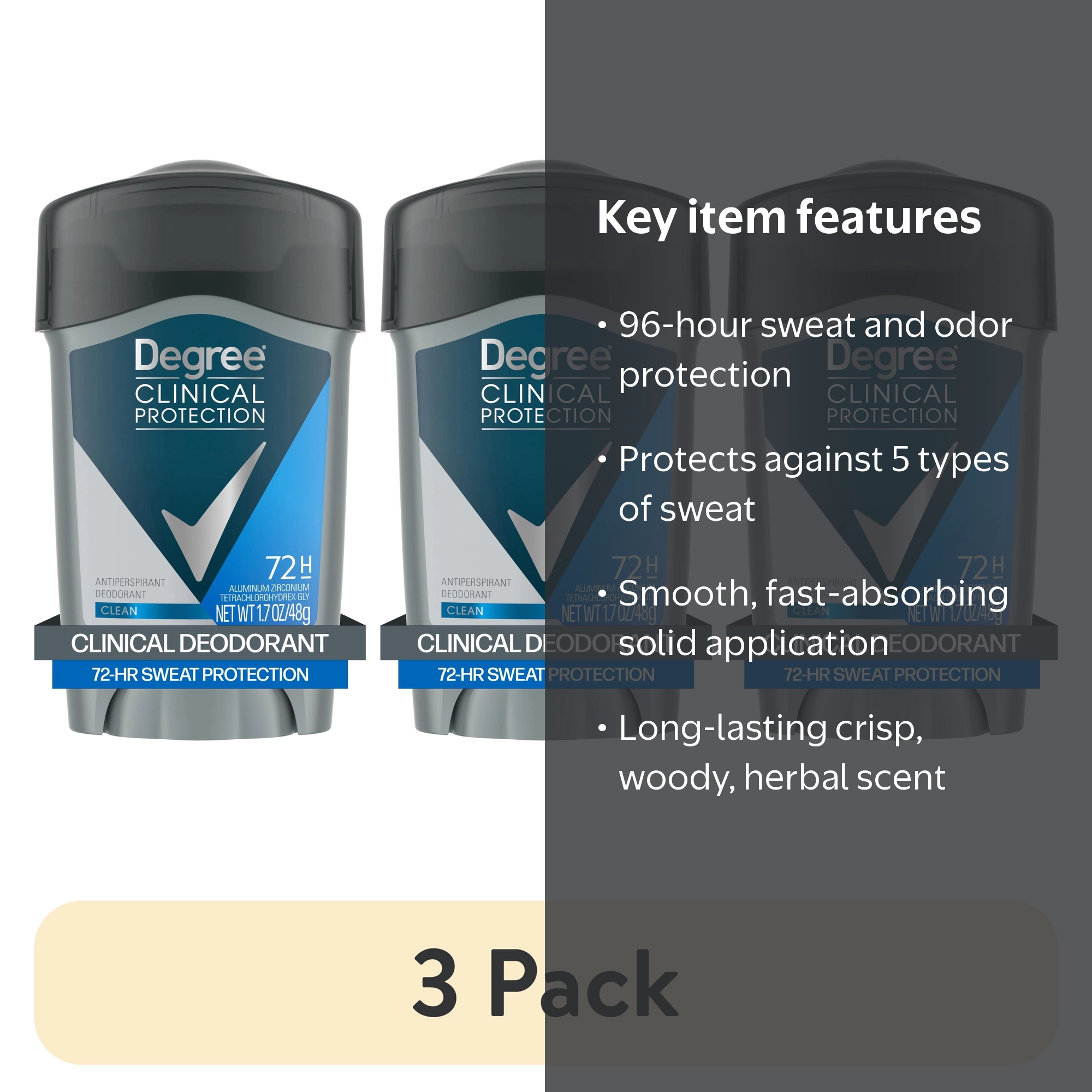 3 pack) Degree Men Clinical Strength Antiperspirant Deodorant 96