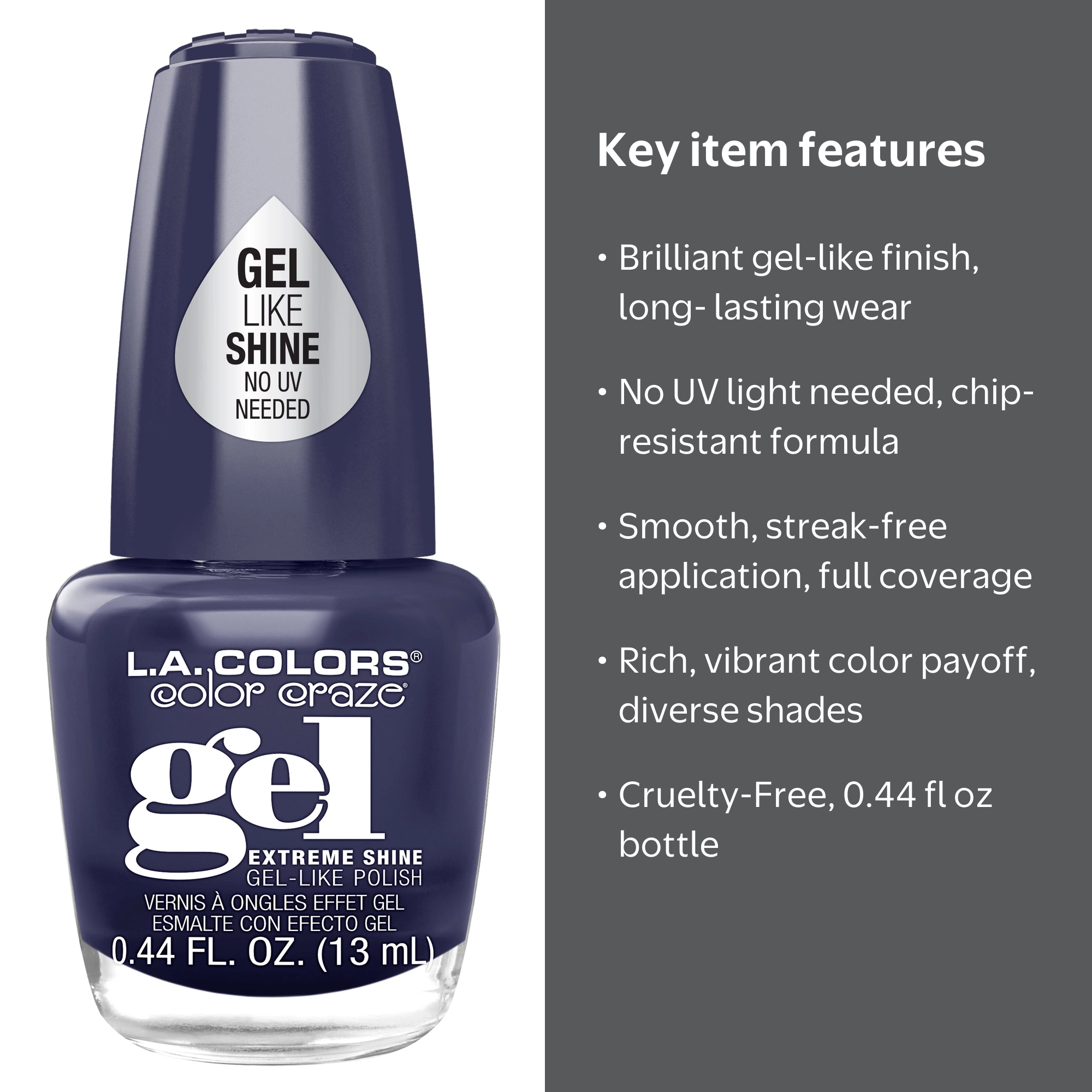 L.A. COLORS Gel Shine Like Nail Polish, Curfew, 0.44 fl oz