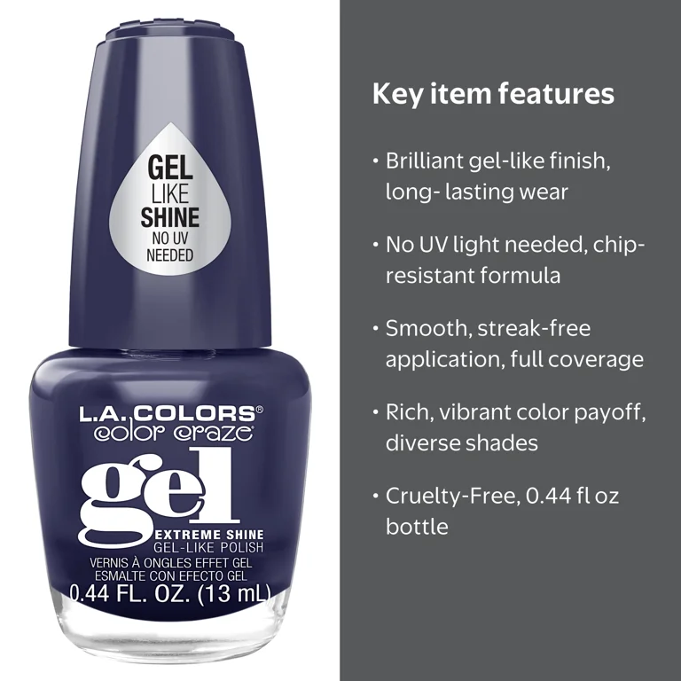 L.A. COLORS Gel Shine Like Nail Polish, Curfew, 0.44 fl oz