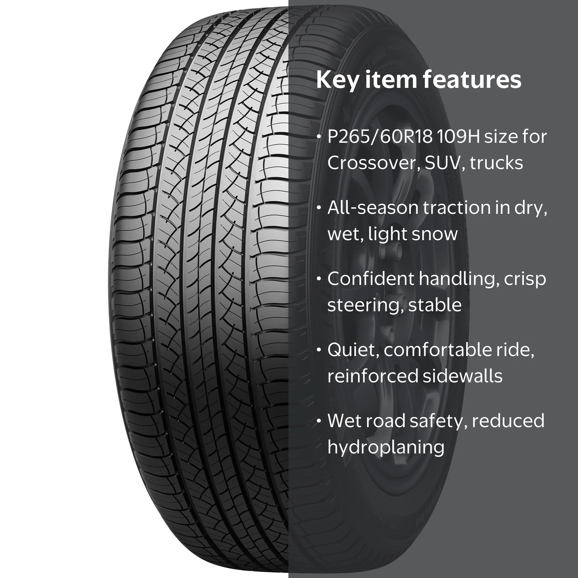 Michelin, All-Season Tire, P265/60R18 109H, Crossover SUV Highway Michelin, All-Season Tire, P265/60R18 109H, Crossover SUV Highway