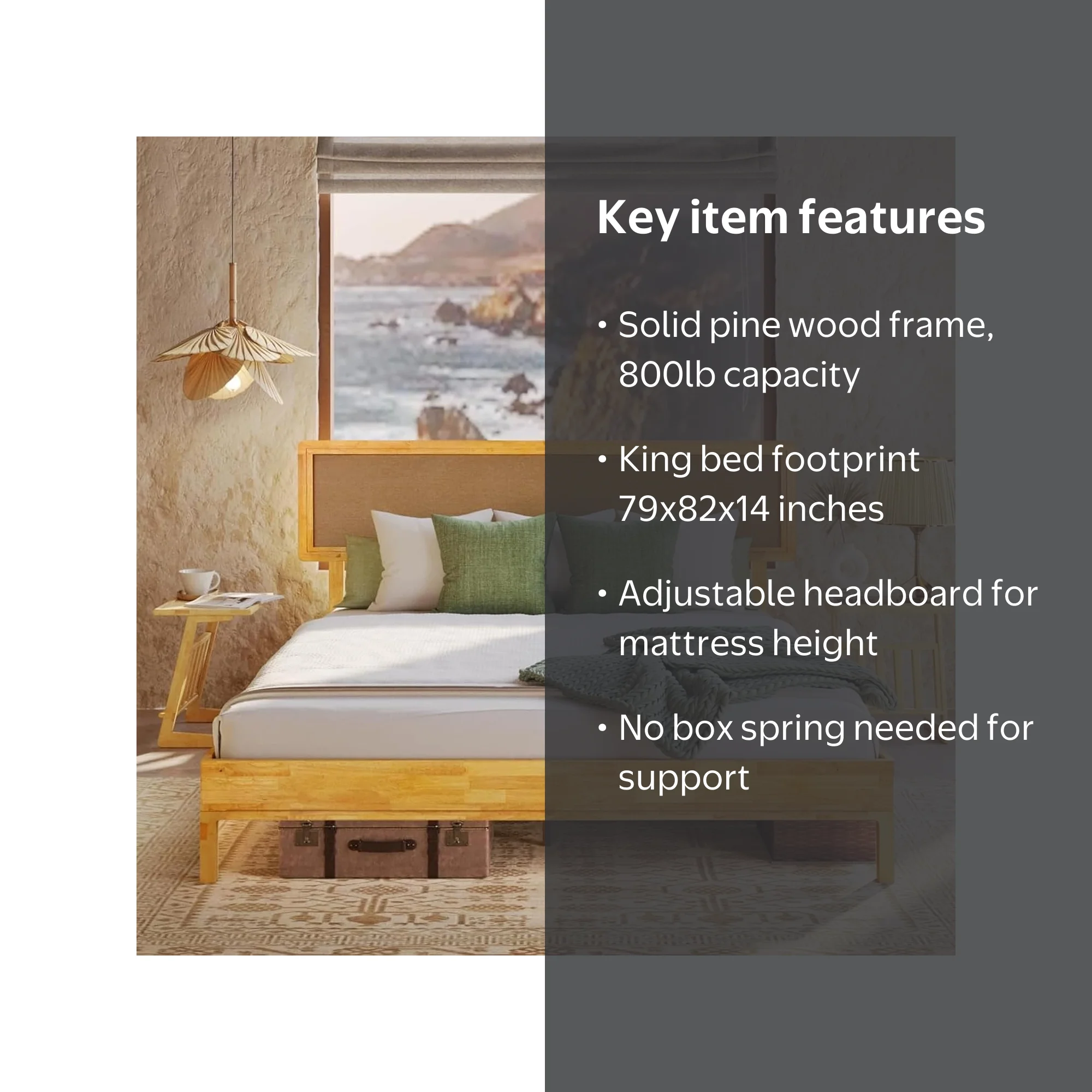 King Size | Nipe 79x82x14in Deluxe Bed Frame with Adjustable