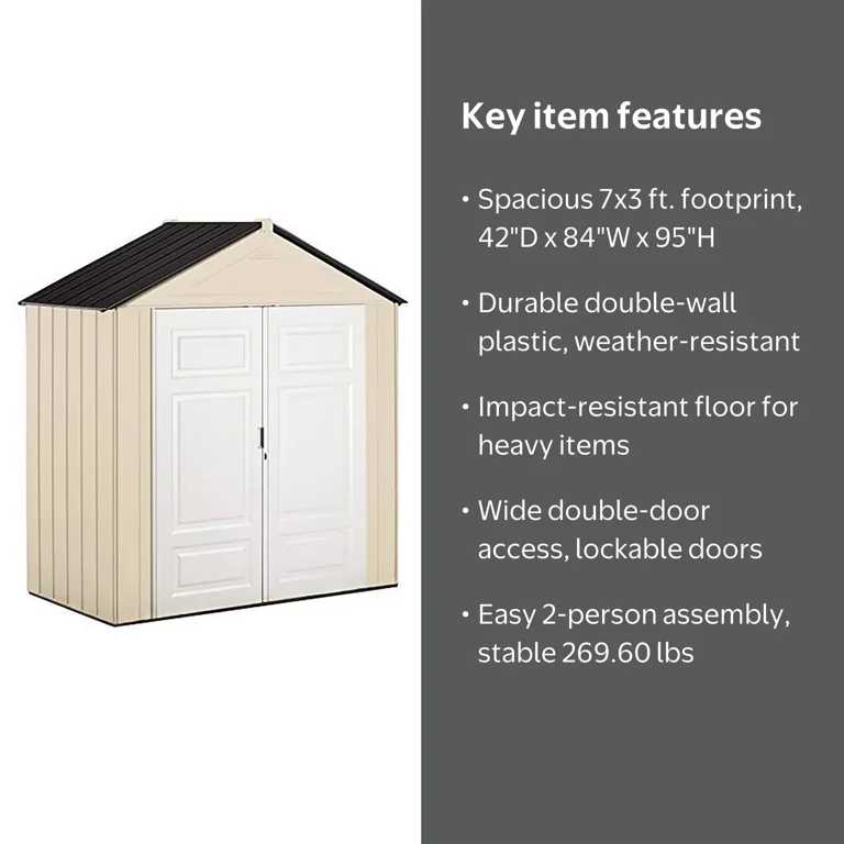 Rubbermaid 165915 7 x 3-Foot Plastic Outdoor Storage Shed, Maple