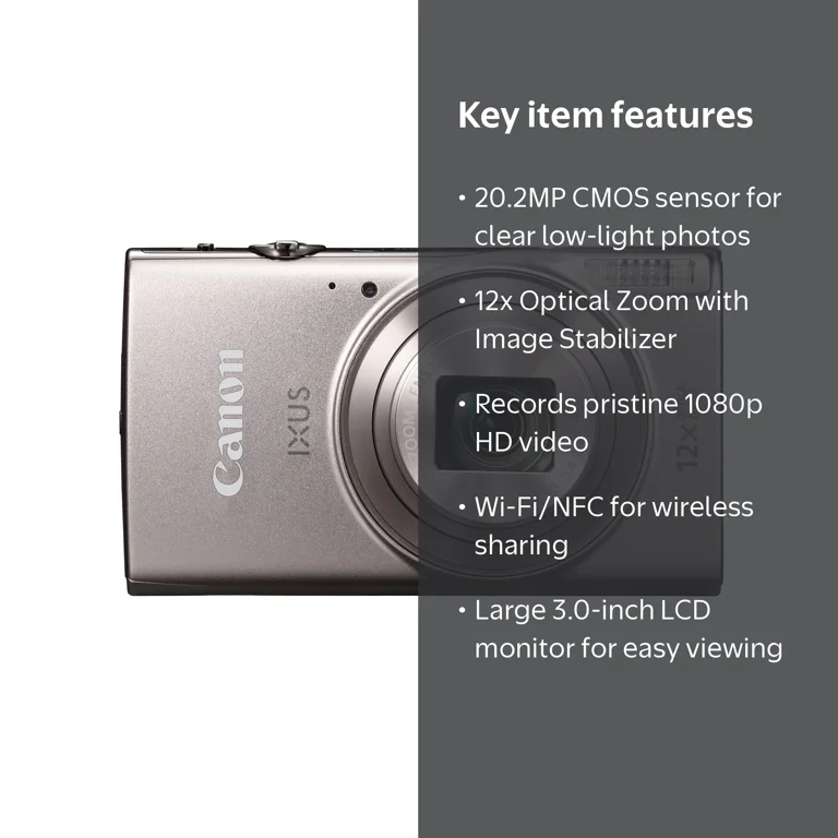Canon Ixus 285 HS Silver Digital Camera for Beginners - 1079C001