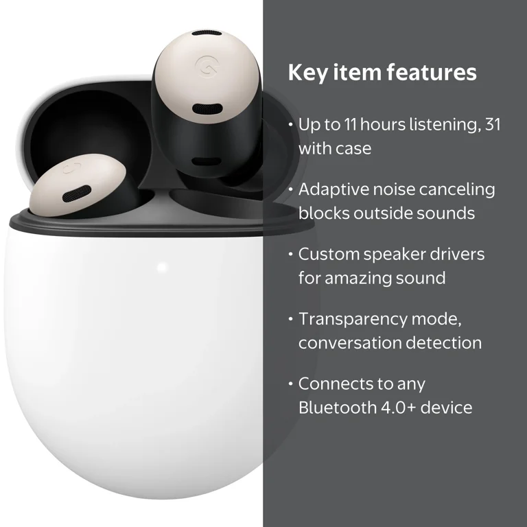 Google Pixel Buds Pro, Noise Canceling Earbuds, Transparency Mode