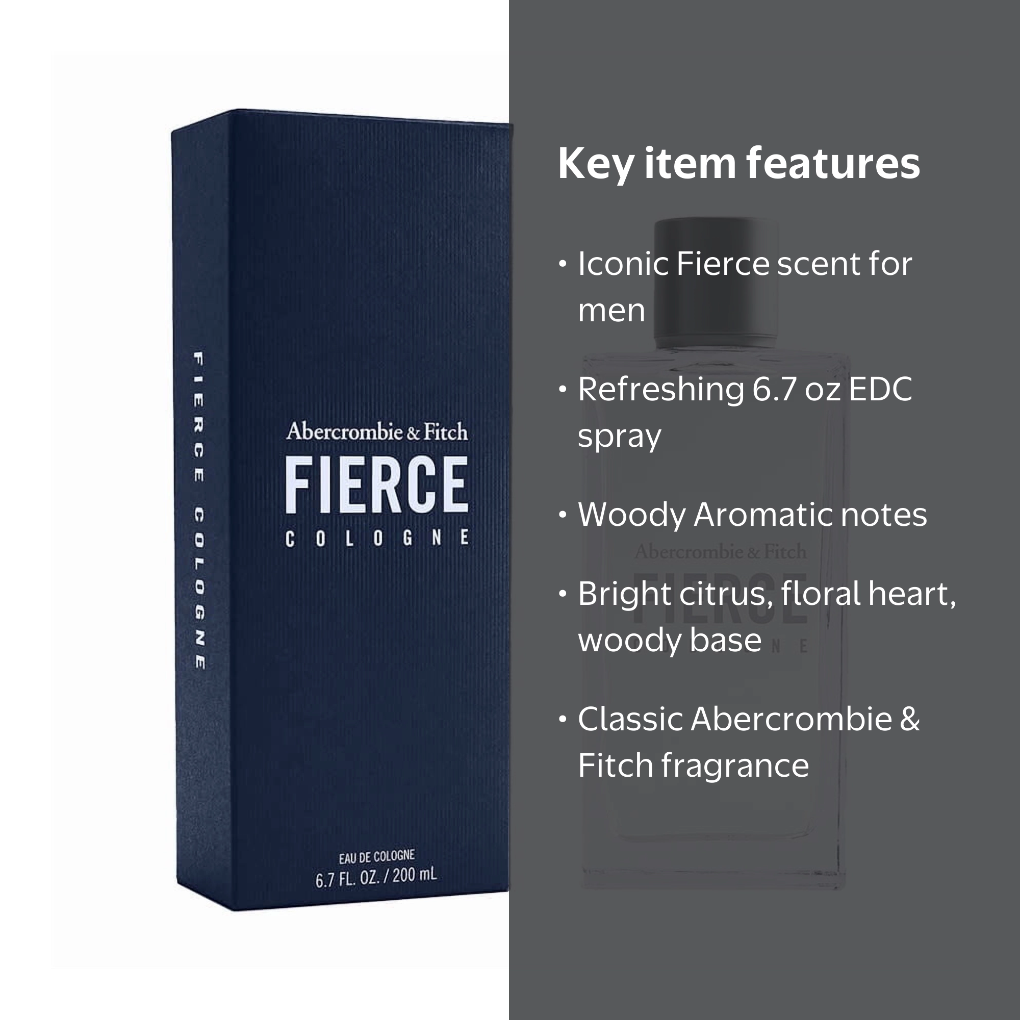 Abercrombie & Fitch, Men's Fierce EDC Spray, 6.7 oz, Fragrance