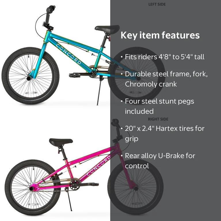 Concord Grindx BMX Bike 20 Multi-Color Unisex Teen Adult Steel