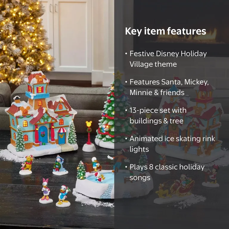 Disney Holiday Village 13-piece Christmas Set With Santa, Micky