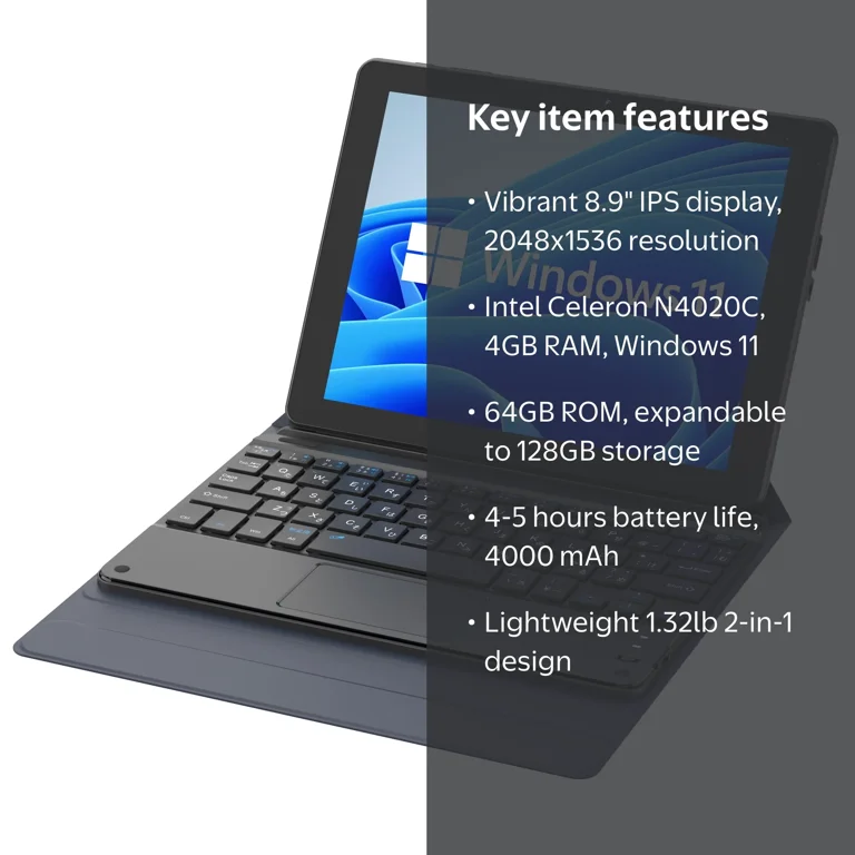 Tibuta, Windows 11 Tablet, 8.9 inch, IPS Screen, 64GB ROM, Black