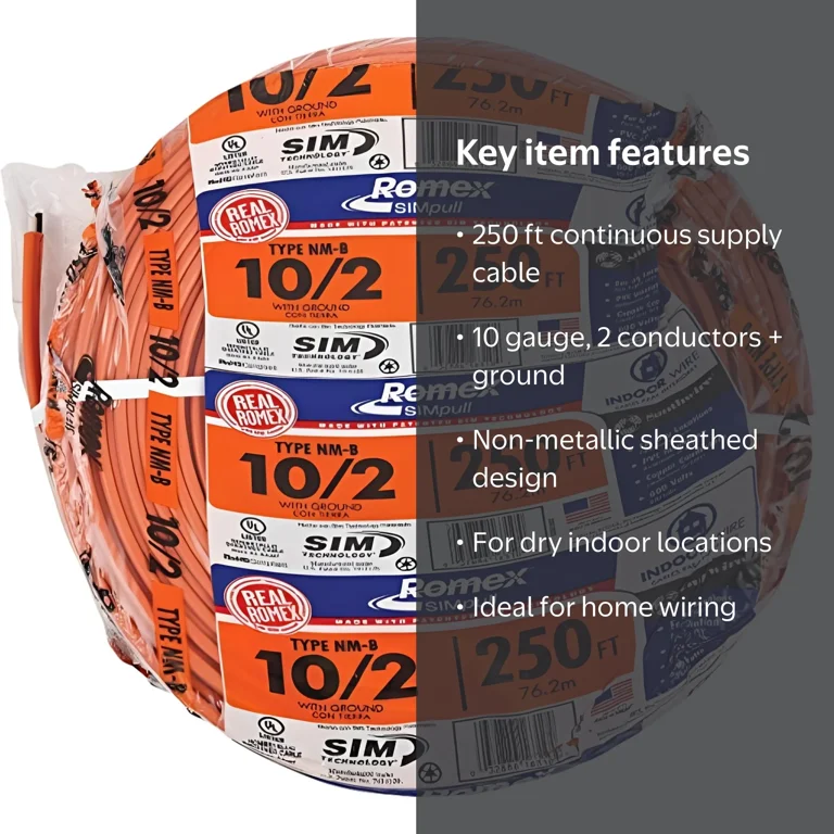 Romex Nm-B Non-Metallic Sheathed Cable With Ground, 10/2, 250 Ft