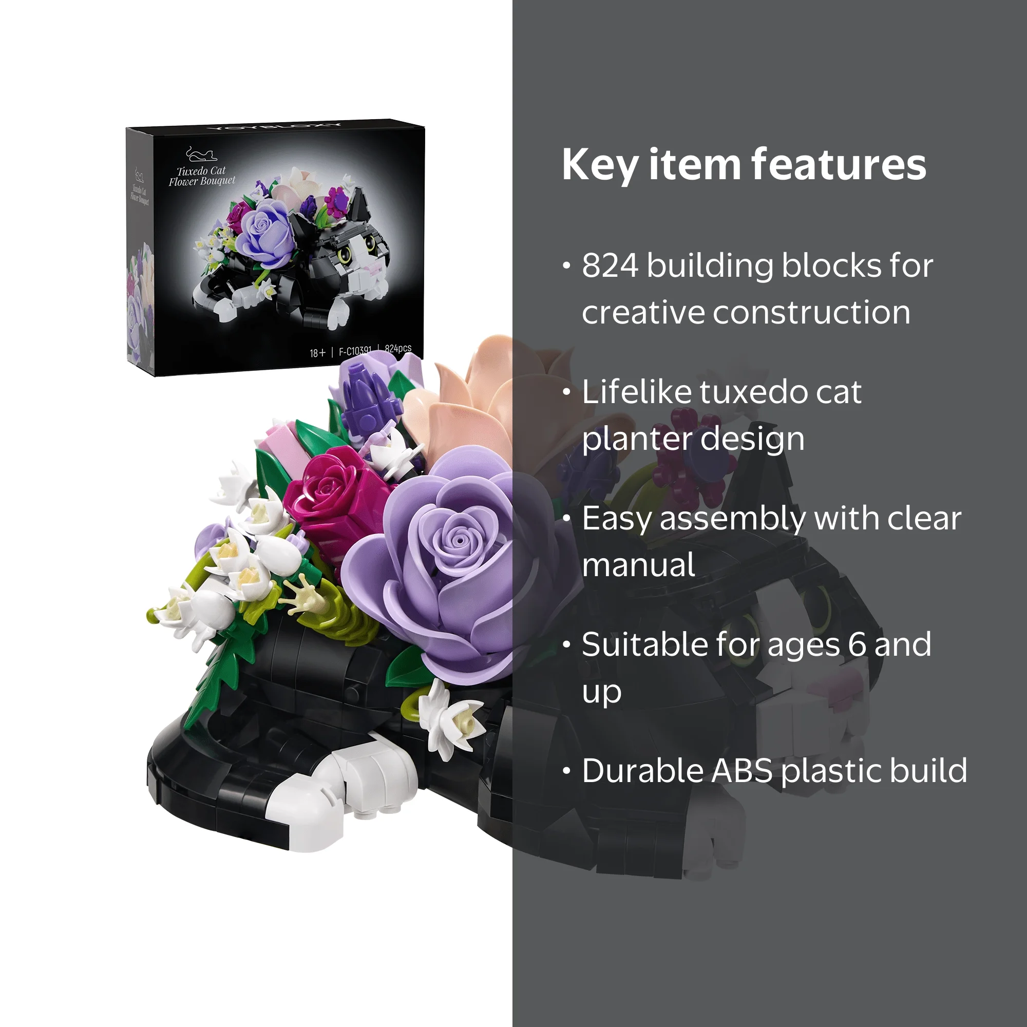 Tuxedo Cat Flowers Succulent Planter Building Blocks Botanical