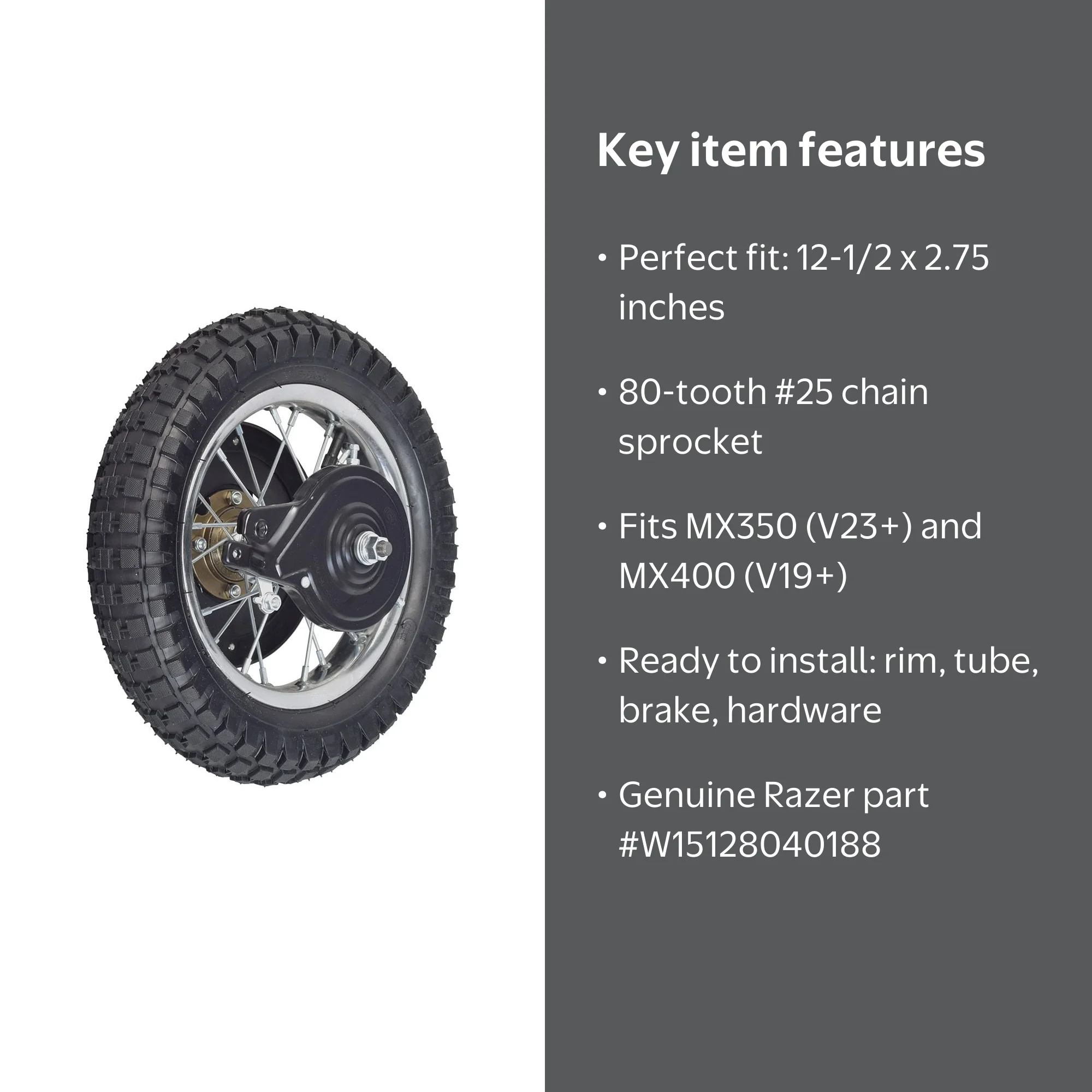 AlveyTech Rear Wheel Assembly for the Razor MX350 (V23+) and MX400