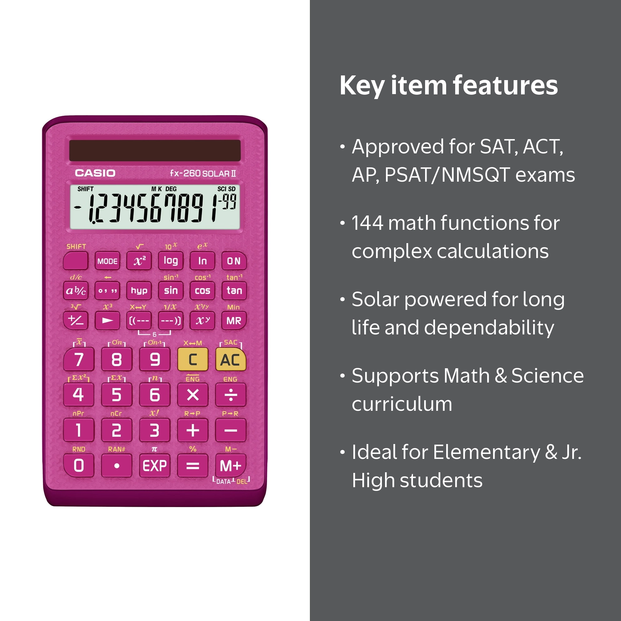 Casio FX-260 Solar II, Portable 10-Digit LCD Scientific Calculator
