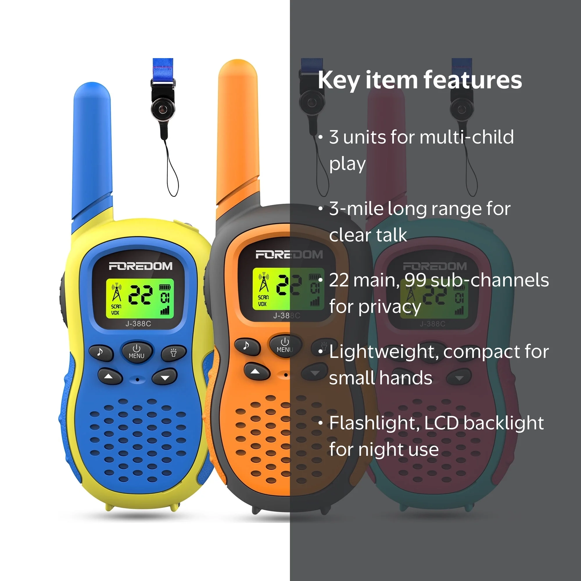 FOREDOM, Walkie Talkies for Kids Long Range 3-Pack, 2~3 Mile Range