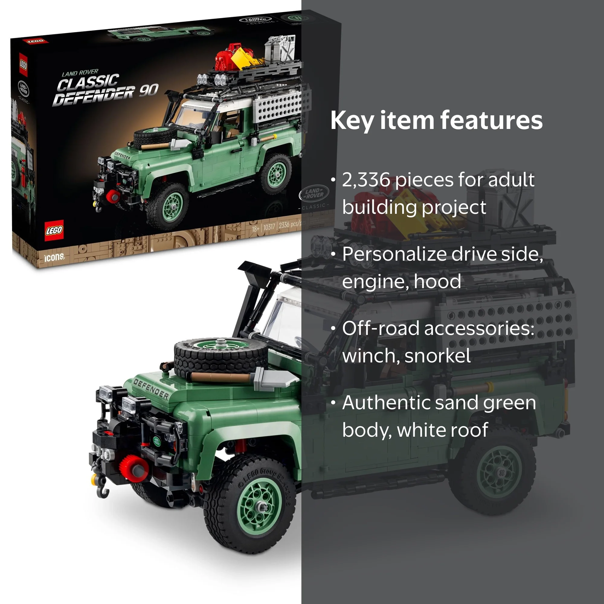 LEGO Icons Land Rover Classic Defender 90 Model Car Set, 2,336