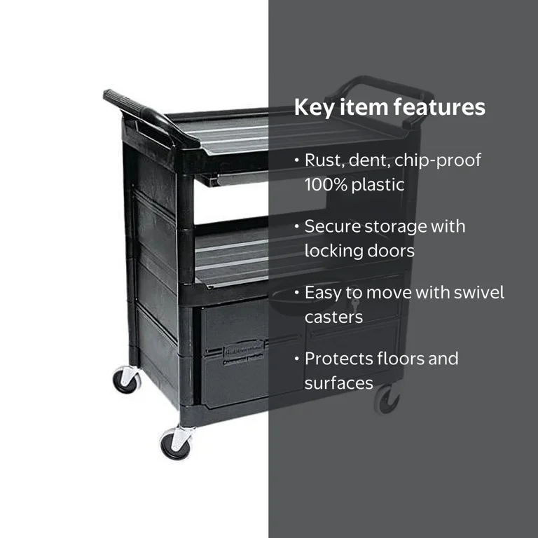 Rubbermaid Commercial Utility Cart With Locking Doors, Two-Shelf