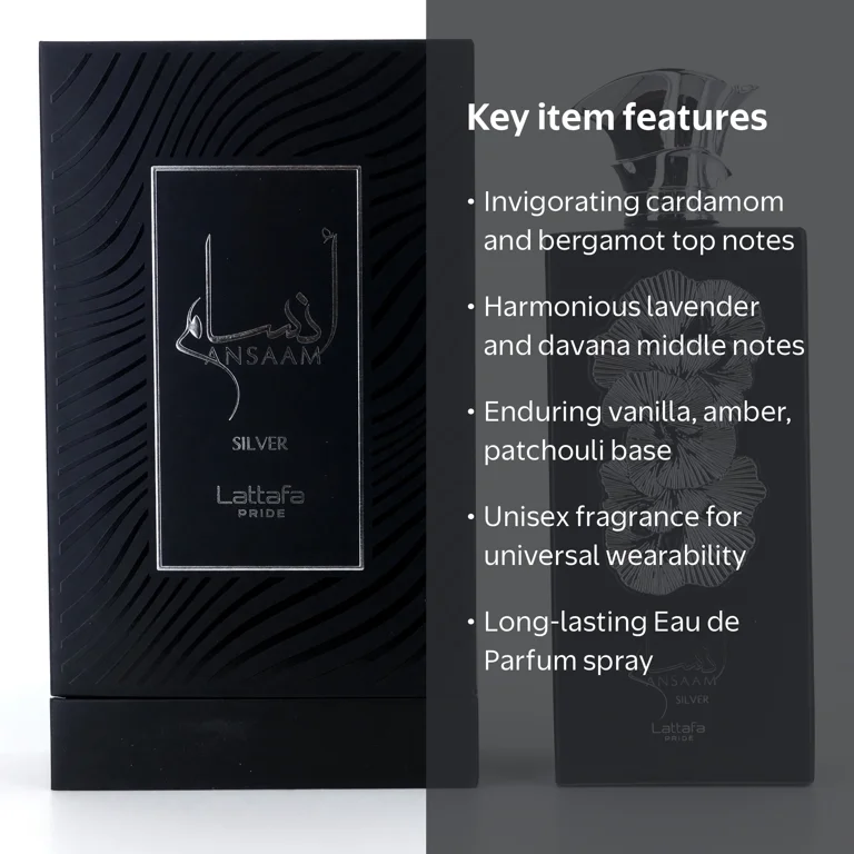 LATTAFA Ansaam Silver EDP Unisex 3.4 oz Fragrance with Citrus