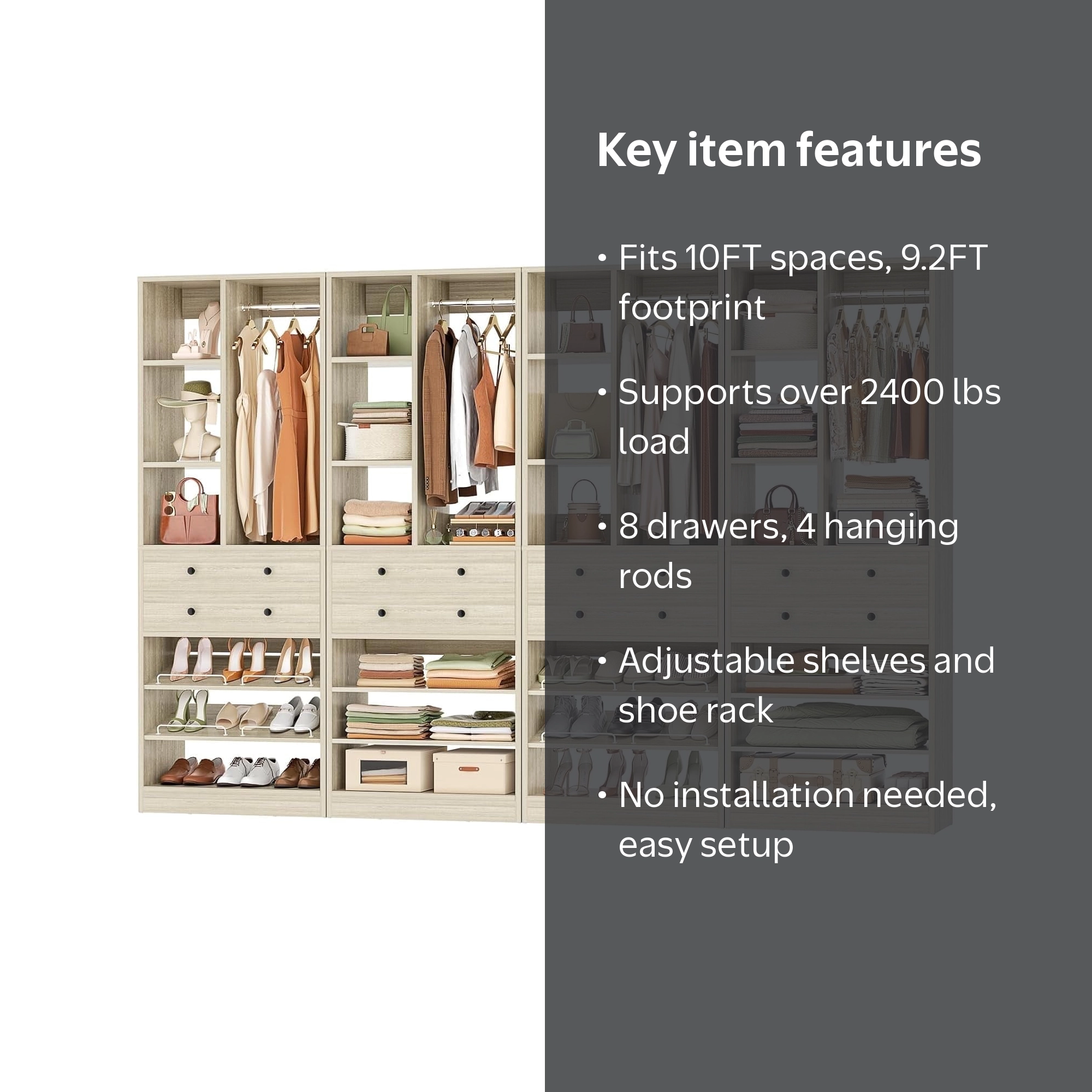 Homieasy 112 Inch (9.2 FT) Freestanding Wardrobe Closet Organizer