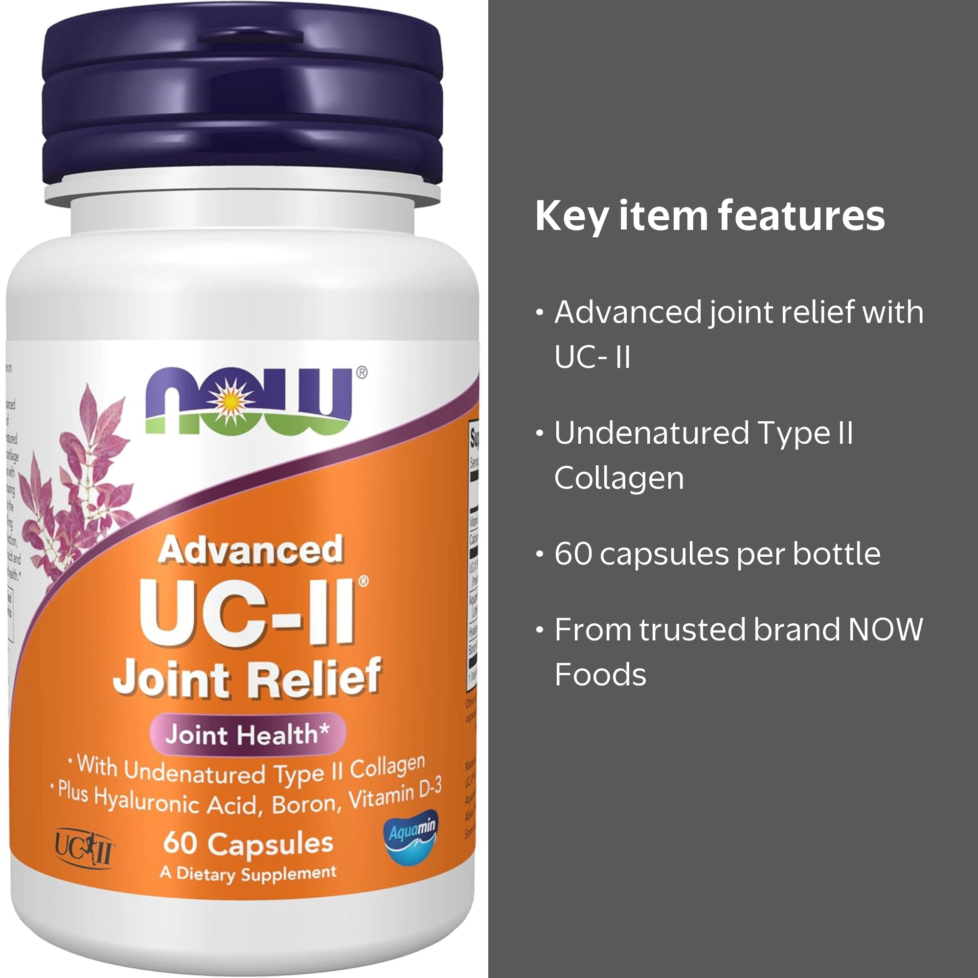 NOW Supplements UC-II Joint Relief Collagen Hyaluronic Acid Boron