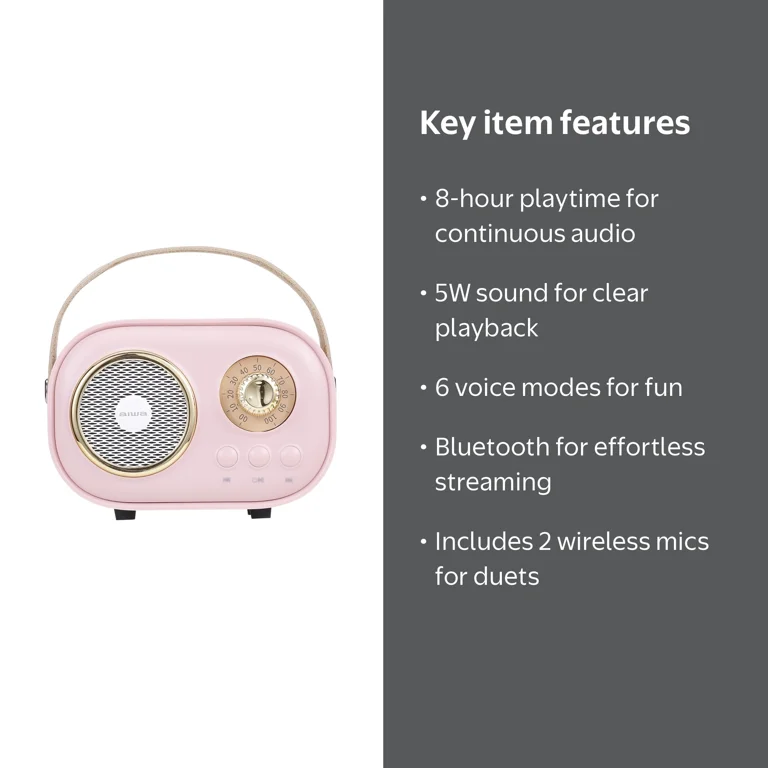 Aiwa Retro Wireless Karaoke Speaker, Light Pink, AI6028-LPNK
