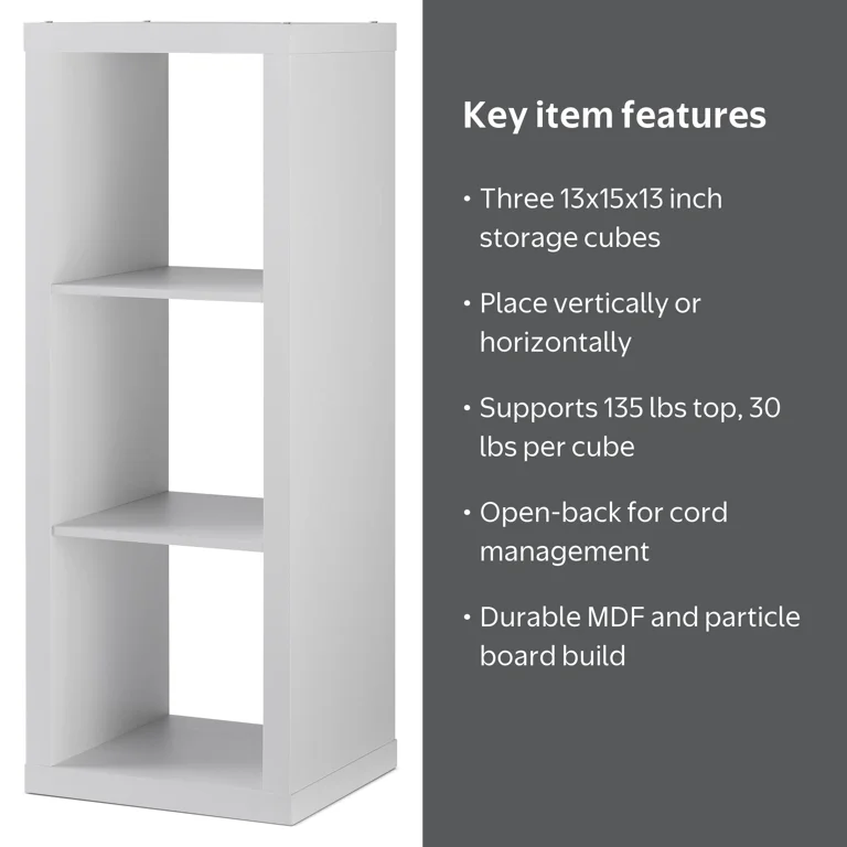 Better Homes & Gardens 3 Cube Storage Organizer, Textured White