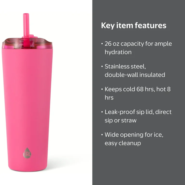 TAL 26oz Stainless Steel Ash Tumbler with Removeable Straw and Sip